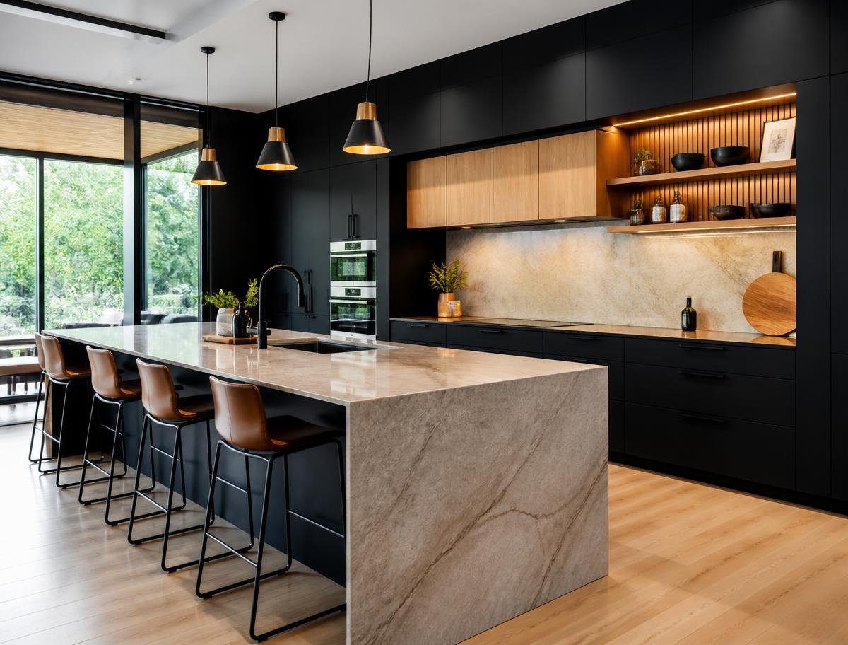 Nieuwe keuken met natuursteen eiland