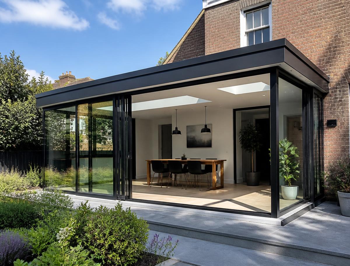 Verandabouw met zwarte aluminium profielen